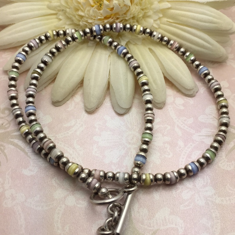 Sterling silver necklace with pastel beads